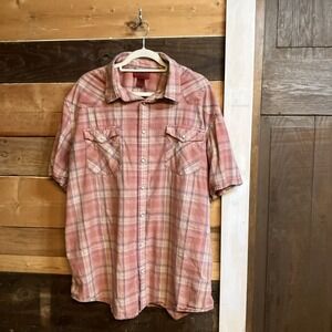 Foundry Western Shirt Mens Plaid Short Sleeve Pearl Snap 100% Cotton 2XL